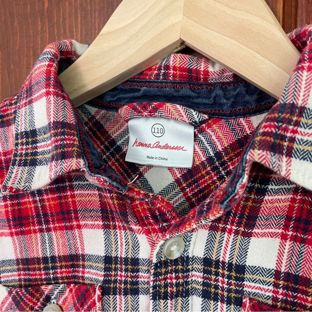 Hanna Andersson Kids Red and White Plaid Button Down Shirt